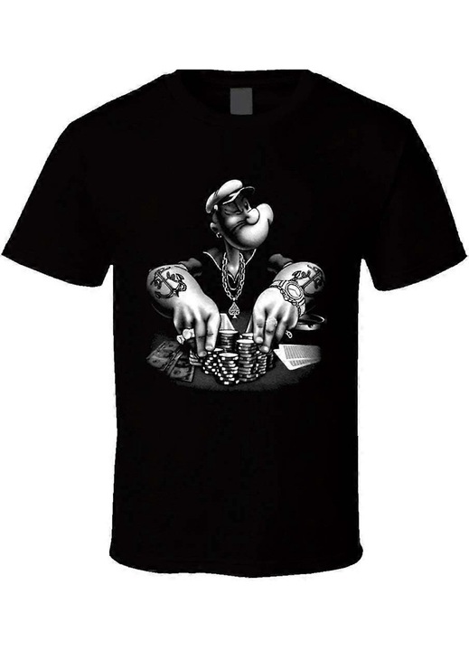 Férfi póló, Texas Holdem modell, kerek nyakú, pamut, fekete, Fekete