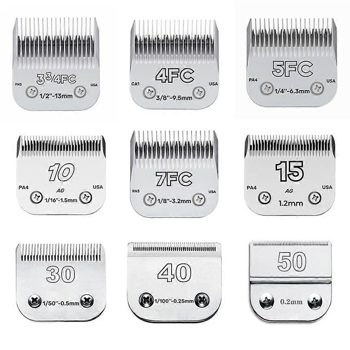 Cserélhető pengék kutyatrimmerhez, OwnLife, szénacél, 10#-50#, 7 méretű készlet