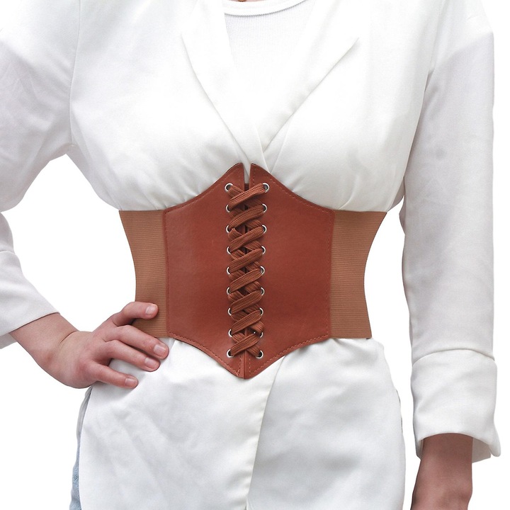 Női öv, retro, ökológiai bőrből, széles, világos bézs színű, 70cm