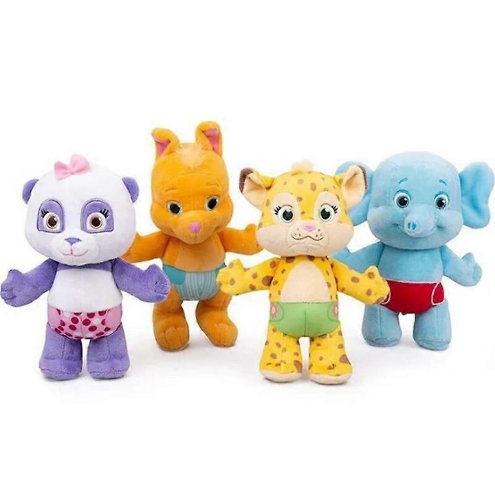 Jucarie de plus, set 4 bucati, Lulu, Bailey, Kip, Franny, Tilly, elefant, panda, dimensiune 25-30cm