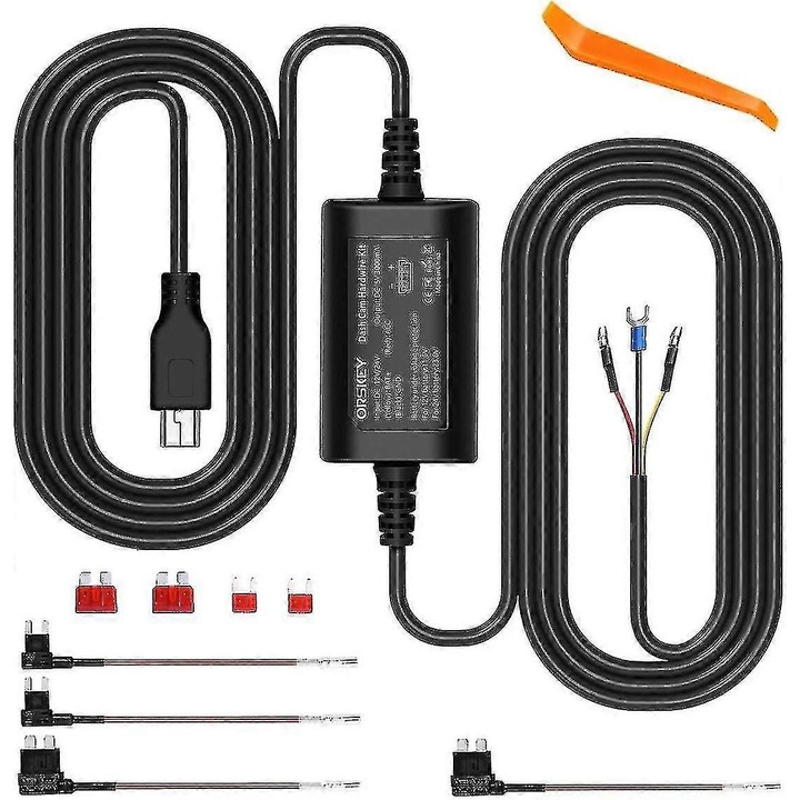 Autó kamera kábelezési készlet, 12V-24V-ról 5V-ra, szett