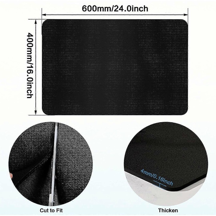 Suport scurgator vase, 40x60cm, absorbant, fund antiderapant, negru