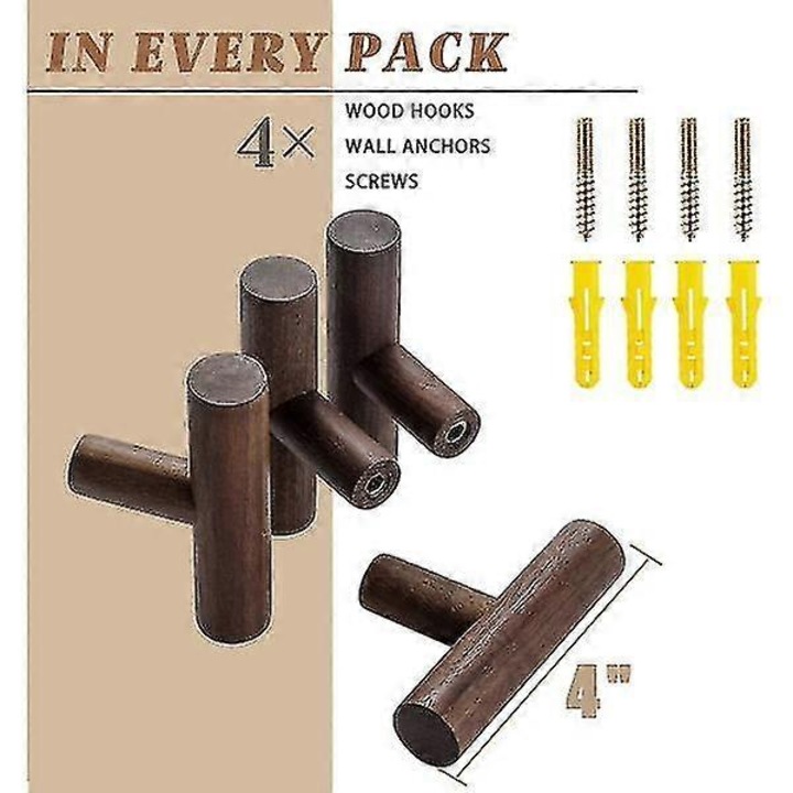 Set 4 cuiere din Lemn, Design Minimalist, 100% Nuc, Montare pe Perete