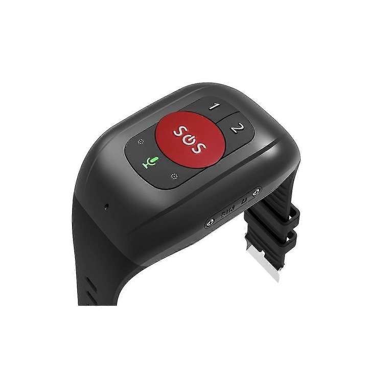 Ceas inteligent GPS cu SOS, negru-rosu, monitorizare sanatate, alarma cadere, 4G