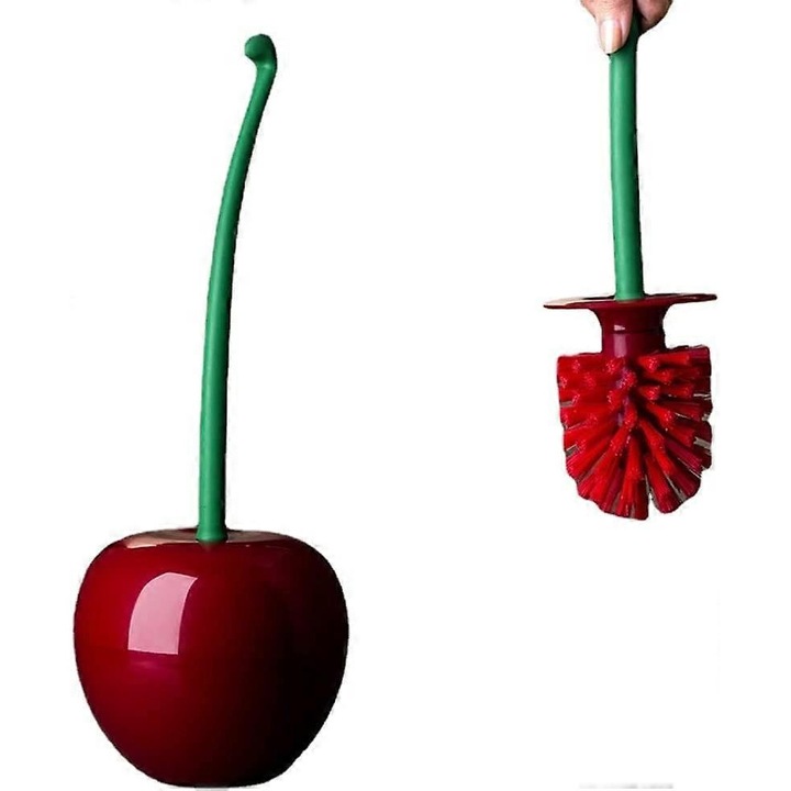 Suport perie toaleta, forma cires, set perie si suport, rosu, 14x38cm