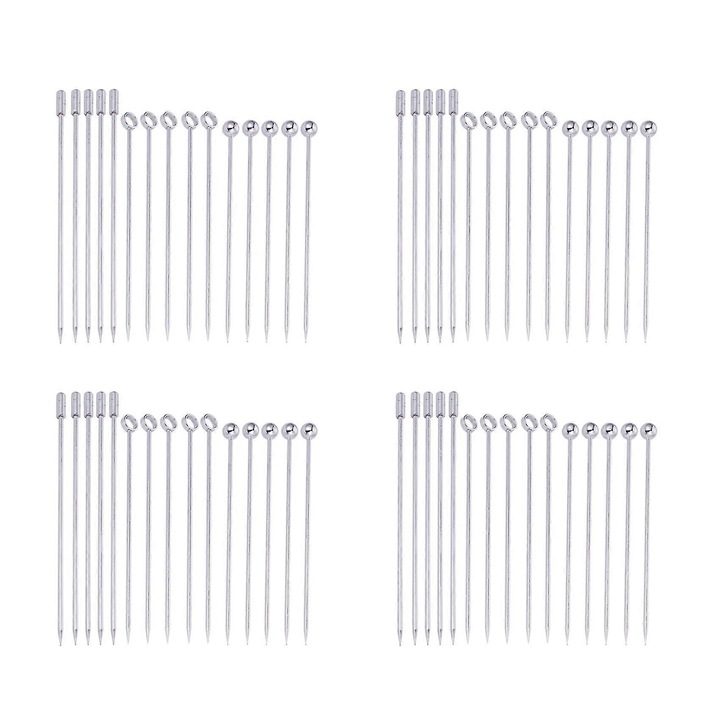 Комплект 60 Коктейлни клечки от неръждаема стомана, 11 см, Сребристи
