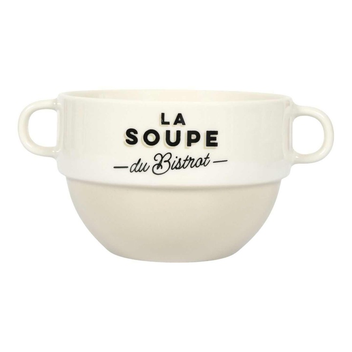 Купа за супа HowHomely, 450 мл, керамична, с две дръжки, бяла с елегантен принт
