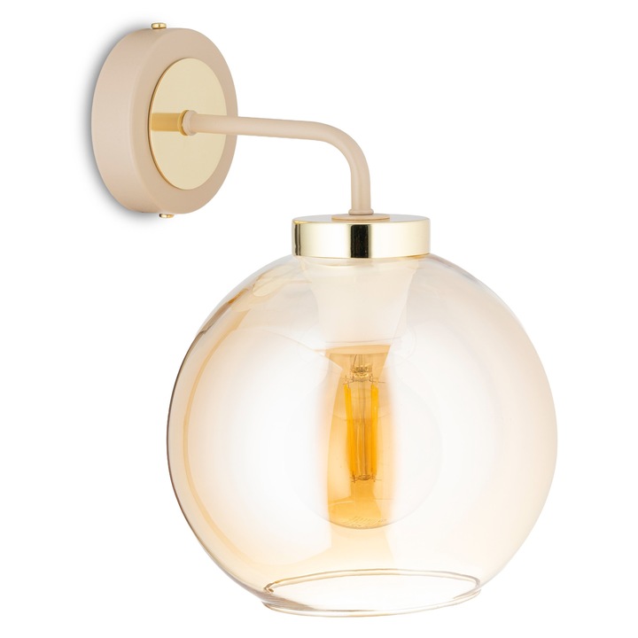 Аплик HowHomely, бежов, кехлибарено стъкло, 1xE27, 60W, 13см