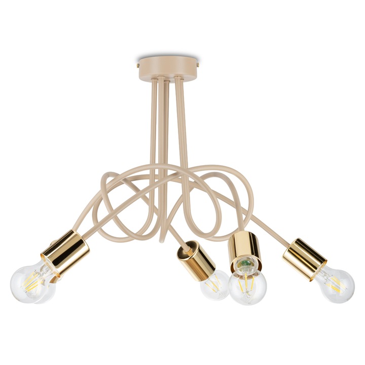 Plafon lámpa HowHomely, bézs, 5xE27, 50cm, arany részletekkel