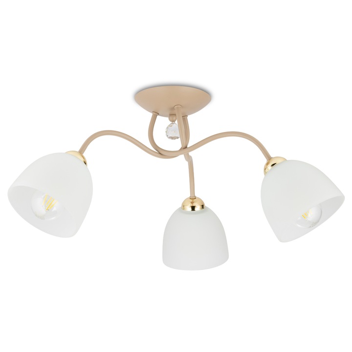Плафониера HowHomely Tina, 3xE27, бежов, стъкло, 13см