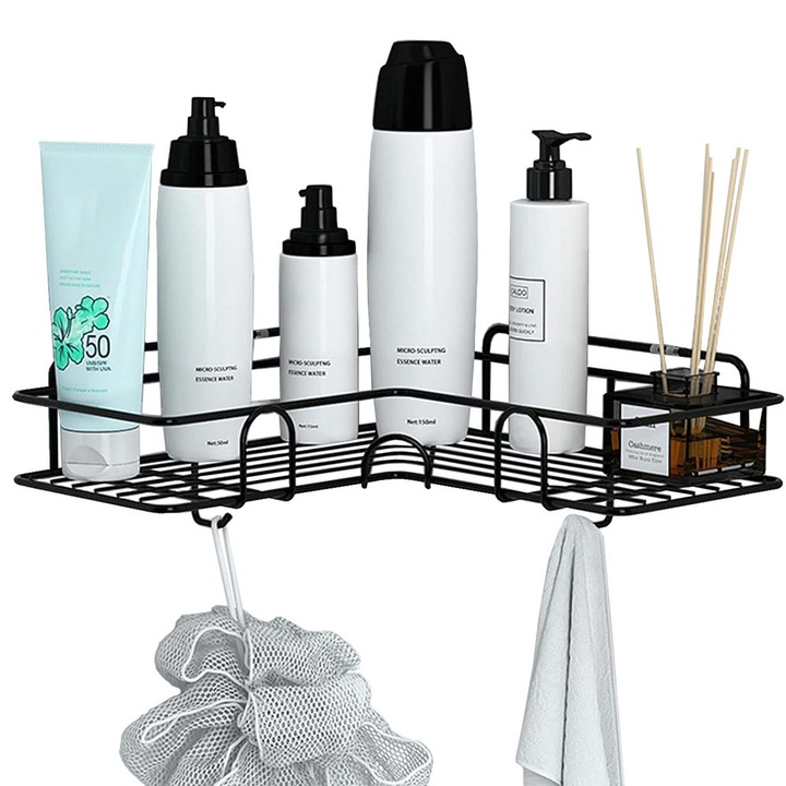 Raft colt baie agatat Verk, metal, stil loft, negru, 26x11.5x6cm