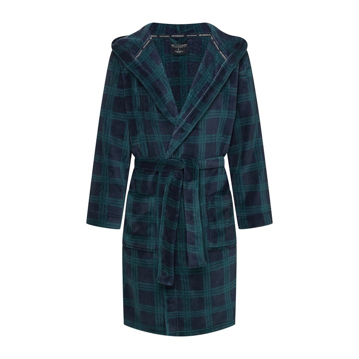 Halat de baie barbati, Henderson, albastru, cu gluga, din poliester, 3XL INTL