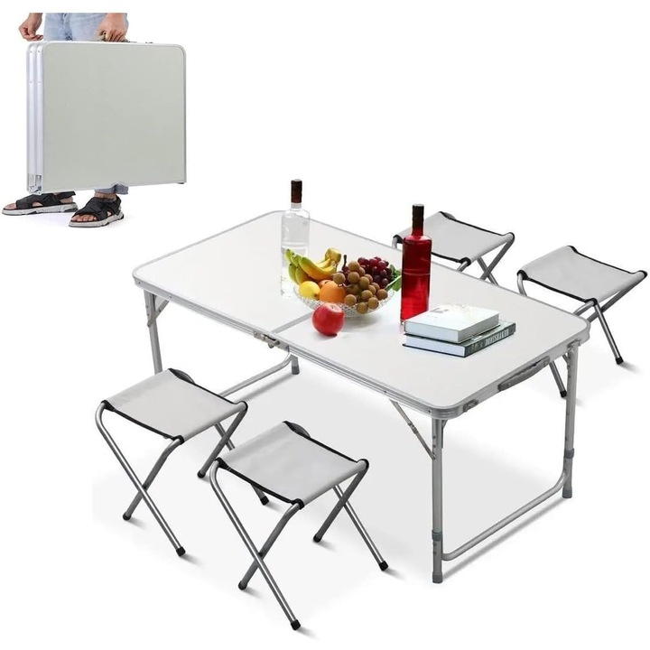 Set Masa Pliabila cu 4 Scaune Compact, Usor, Portabil, Ideal pentru Camping si Excursii