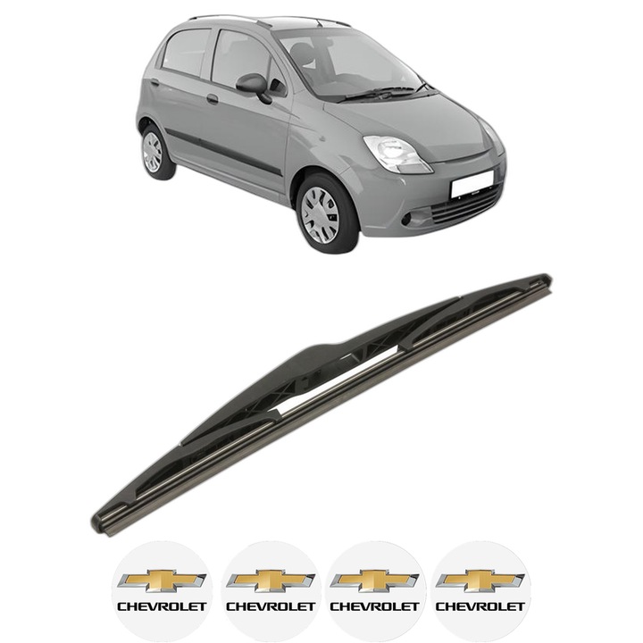 Stergator lamela spate CHEVROLET SPARK din 2005 - 2010, pentru luneta auto, Bosch Twin, din cauciuc siliconat rezistent, 4 Stickere Auto CHEVROLET