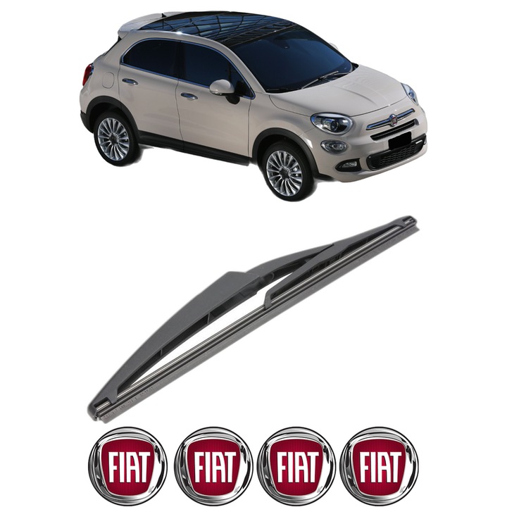 Stergator lamela spate FIAT 500X (334_) din 2014 - 2020, pentru luneta auto, Valeo Silencio, din cauciuc siliconat rezistent, 4 Stickere Auto FIAT