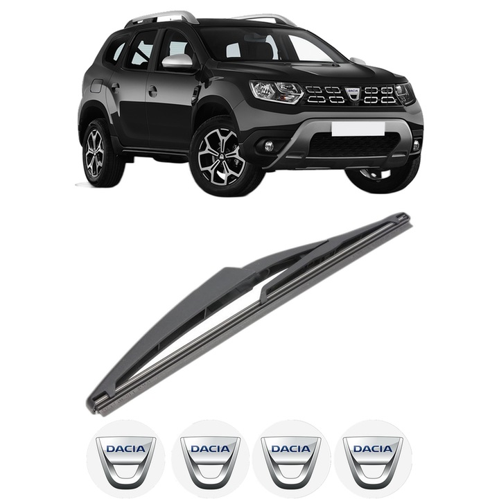 Stergator lamela spate DACIA DUSTER (HM_) din 2017, pentru luneta auto, Valeo Silencio, din cauciuc siliconat rezistent, 4 Stickere Auto DACIA