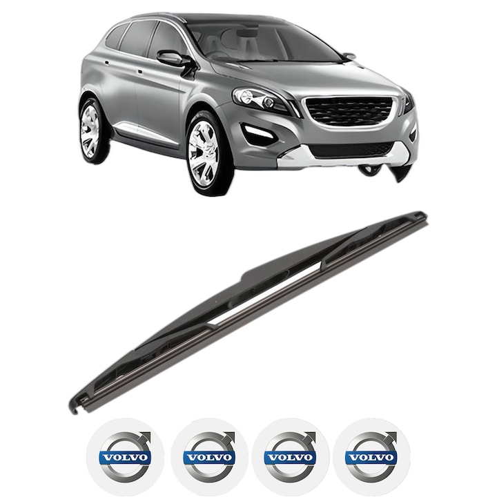 Stergator lamela spate VOLVO XC60 I SUV (156) din 2008 - 2017, pentru luneta auto, Valeo Silencio, din cauciuc siliconat rezistent, 4 Stickere Auto VOLVO