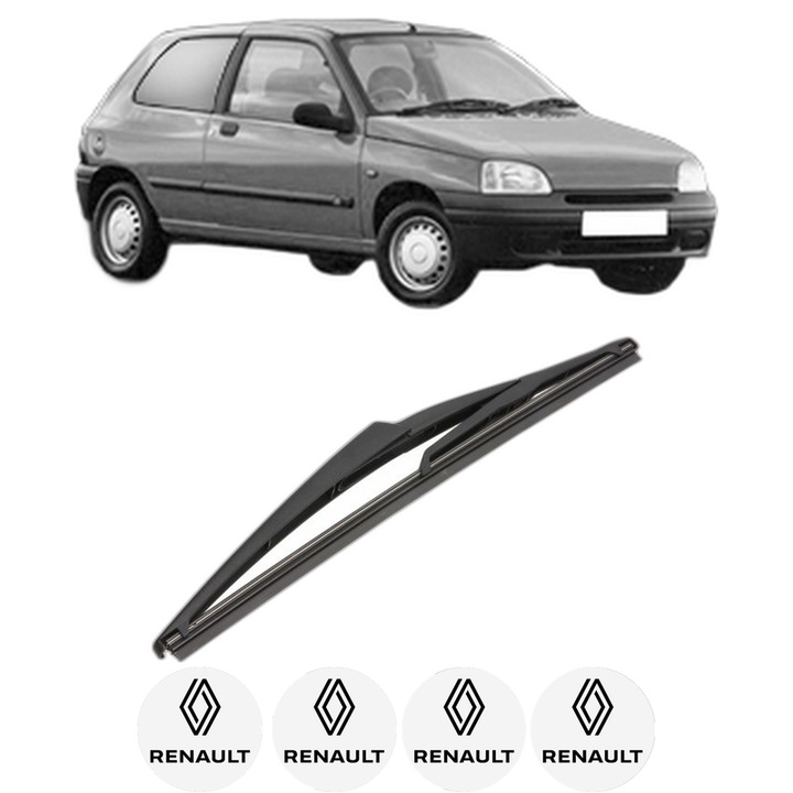 Stergator lamela spate RENAULT CLIO II Hatchback Van (SB0/1/2_) din 1998 - 2010, pentru luneta auto, Valeo Silencio, din cauciuc siliconat rezistent, 4 Stickere Auto RENAULT