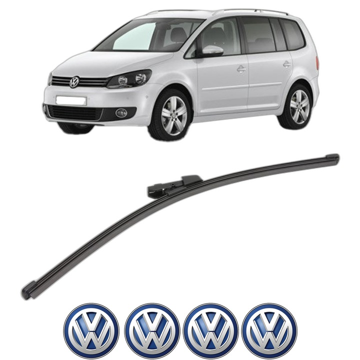 Stergator lamela spate Volkswagen TOURAN VAN (1T3) din 2010 - 2015, pentru luneta auto, Valeo Silencio Xtrm, din cauciuc siliconat rezistent, 4 Stickere Auto VW