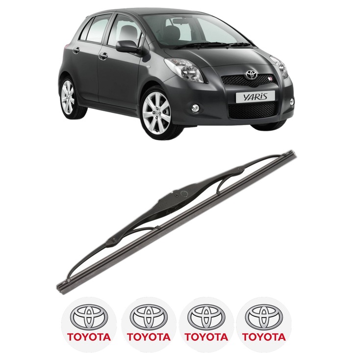 Stergator lamela spate pentru TOYOTA YARIS (_P9_) din 2005 - 2014, pentru luneta auto, Valeo Silencio, din cauciuc siliconat rezistent, 4 Stickere Auto TOYOTA