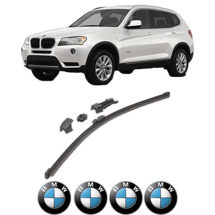 Stergator lamela spate BMW Seria X3 (F25) din 2010 - 2017, pentru luneta auto, Valeo HydroConnect, din cauciuc siliconat rezistent, 4 Stickere Auto BMW