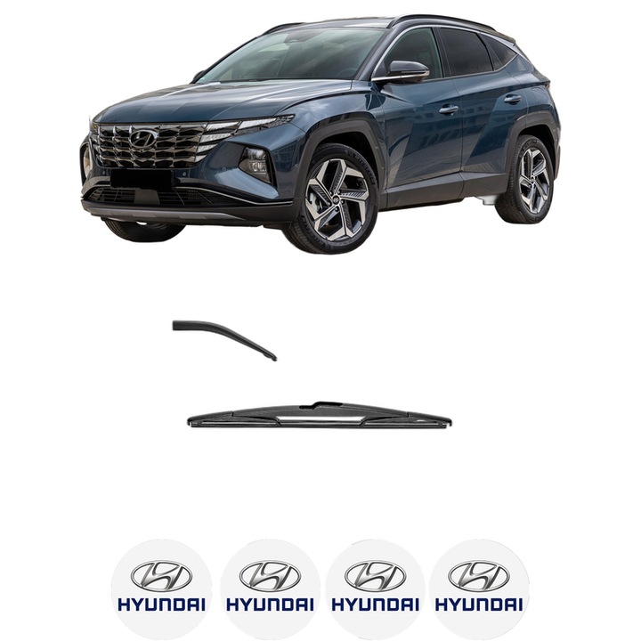 Stergator lamela spate HYUNDAI TUCSON (NX4E, NX4A) din 2020, pentru luneta auto, Valeo Silencio, din cauciuc siliconat rezistent, 4 Stickere Auto HYUNDAI