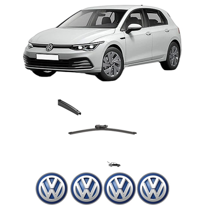 Stergator lamela spate Volkswagen GOLF VIII (CD1, DA1) din 2019, pentru luneta auto, Valeo Silencio, din cauciuc siliconat rezistent, 4 Stickere Auto VW