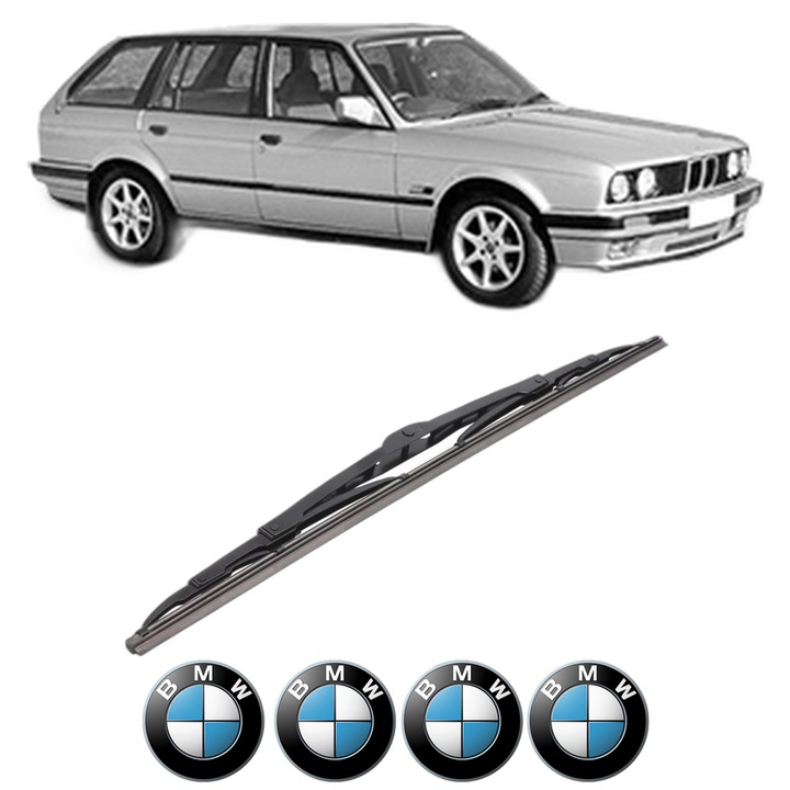 Stergator lamela spate BMW Seria 3 Touring (E30) din 1987 - 1994, pentru luneta auto, Bosch Twin, din cauciuc siliconat rezistent, 4 Stickere Auto BMW