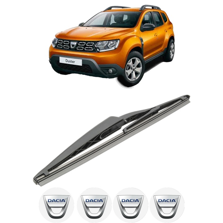 Stergator lamela spate Bosch Twin compatibil cu DACIA DUSTER 2011-2018, cauciuc siliconat rezistent, 300mm, 4 stickere DACIA