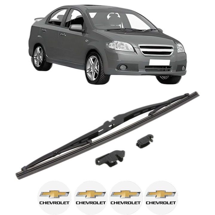 Stergator lamela spate CHEVROLET AVEO / KALOS Hatchback (T250, T255) din 2007 - 2012, pentru luneta auto, Valeo Silencio, din cauciuc siliconat rezistent, 4 Stickere Auto CHEVROLET