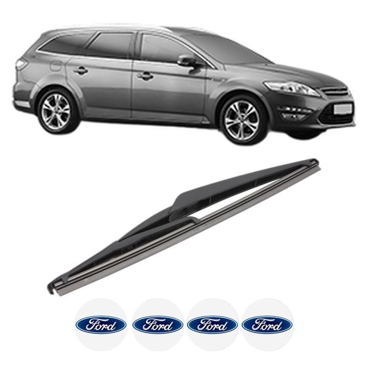 Stergator lamela spate FORD MONDEO IV Van din 2007 - 2014, pentru luneta auto, Valeo Silencio, din cauciuc siliconat rezistent, 4 Stickere Auto FORD