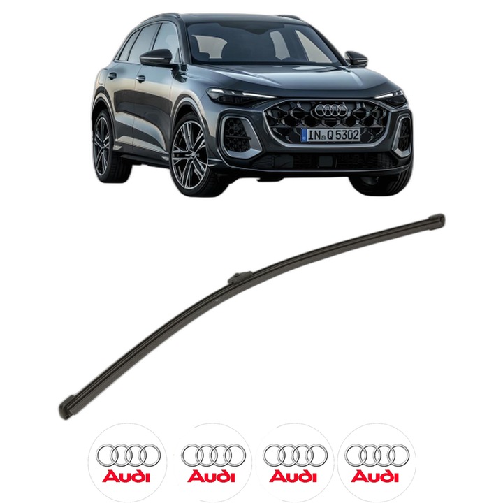 Stergator lamela spate AUDI Q5 (GUB) din 2025, pentru luneta auto, Valeo Silencio Xtrm, din cauciuc siliconat rezistent, 4 Stickere Auto AUDI