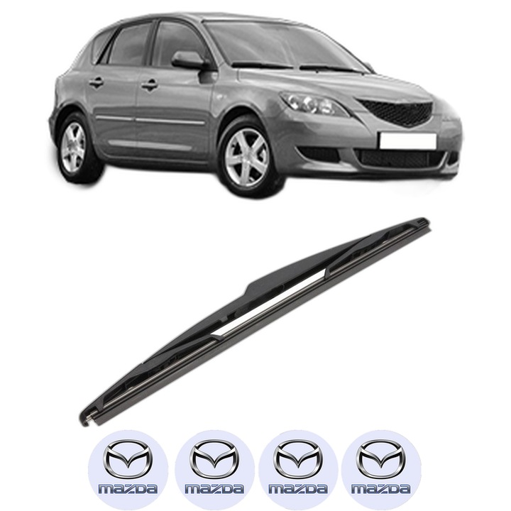 Stergator lamela spate MAZDA 3 (BK) din 2003 - 2009, pentru luneta auto, Valeo Silencio, din cauciuc siliconat rezistent, 4 Stickere Auto MAZDA