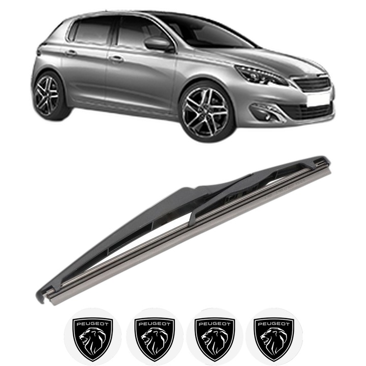 Stergator lamela spate PEUGEOT 308 II (LB_, LP_, LW_, LH_, L3_) din 2013 - 2021, pentru luneta auto, Valeo Silencio, din cauciuc siliconat rezistent, 4 Stickere Auto PEUGEOT