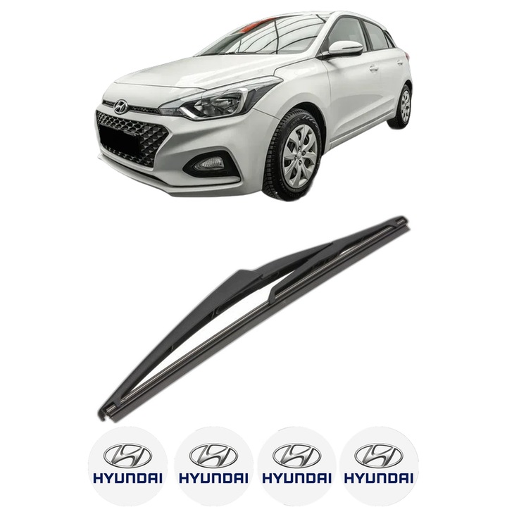 Stergator lamela spate HYUNDAI i20 II Hatchback Van (GB, IB) din 2015 - 2021, pentru luneta auto, Valeo Silencio, din cauciuc siliconat rezistent, 4 Stickere Auto HYUNDAI