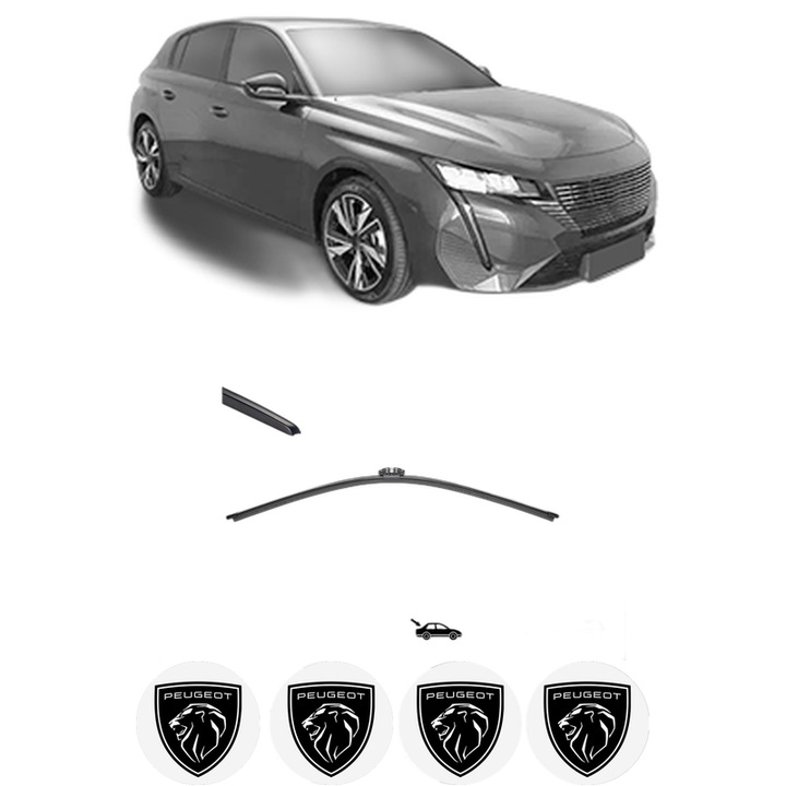 Stergator lamela spate PEUGEOT 308 III (FB_, FH_, FP_, F3_, FM_) din 2021, pentru luneta auto, Valeo Silencio, din cauciuc siliconat rezistent, 4 Stickere Auto PEUGEOT