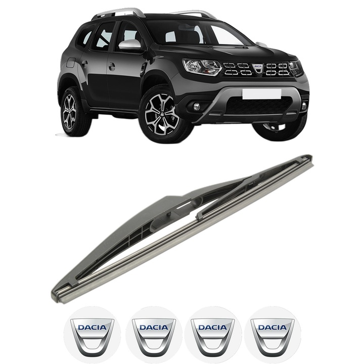 Stergator lamela spate DACIA DUSTER (HM_) din 2017, pentru luneta auto, Bosch Twin, din cauciuc siliconat rezistent, 4 Stickere Auto DACIA