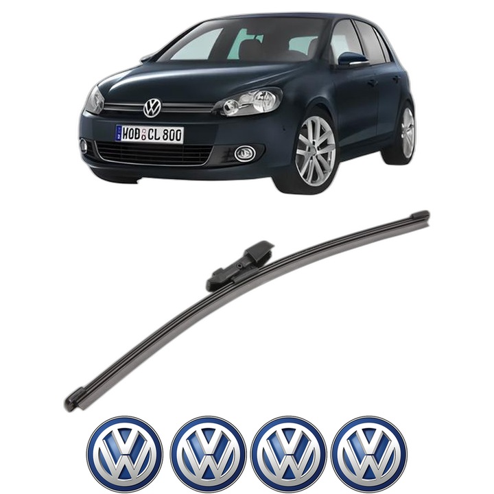 Stergator lamela spate Volkswagen GOLF VI Van (5K1) din 2008 - 2012, pentru luneta auto, Valeo Silencio Xtrm, din cauciuc siliconat rezistent, 4 Stickere Auto VW