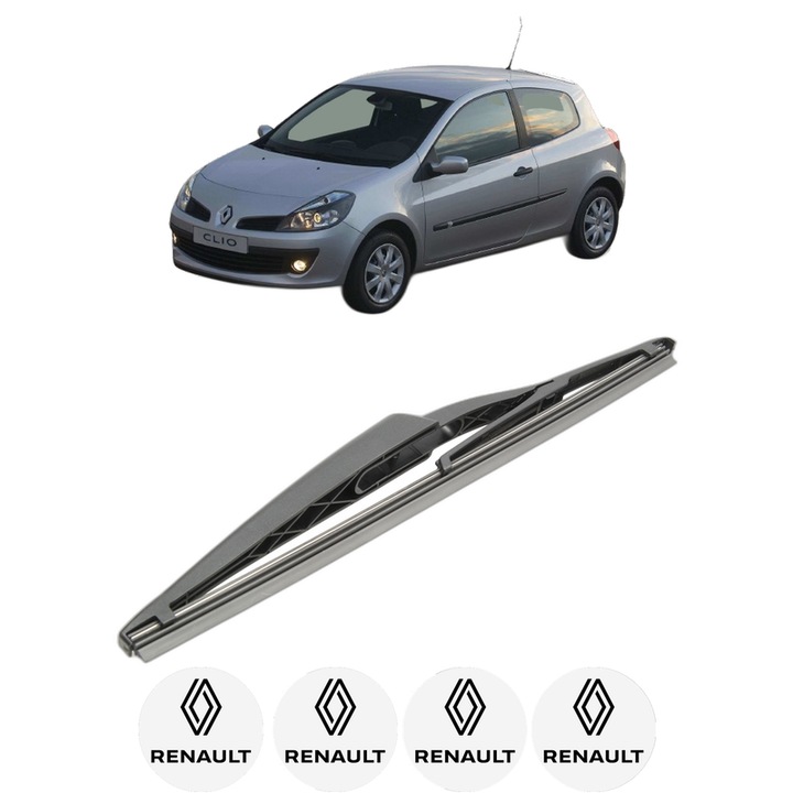 Stergator lamela spate RENAULT CLIO III (BR0/1, CR0/1) din 2005 - 2014, pentru luneta auto, Bosch Twin, din cauciuc siliconat rezistent, 4 Stickere Auto RENAULT