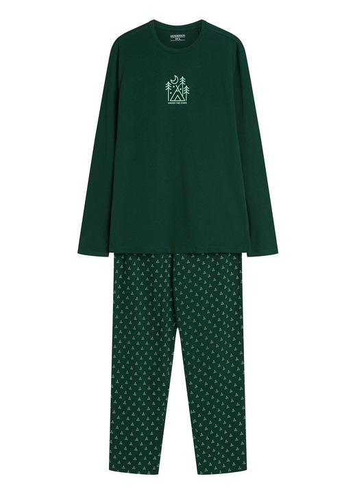 Pijamale barbati Henderson, verde inchis, bumbac, maneca lunga, pantaloni lungi