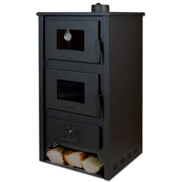 Termosoba pe lemn Termax Codru, 24.43 kW, cuptor integrat, randament 85.10%, 155 m², Negru