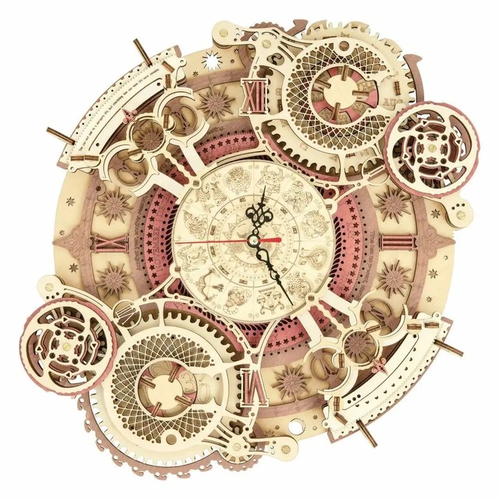 Puzzle 3D Robotime, Ceas Mecanic Zodiac, 168 elemente, lemn, 48x8x32cm