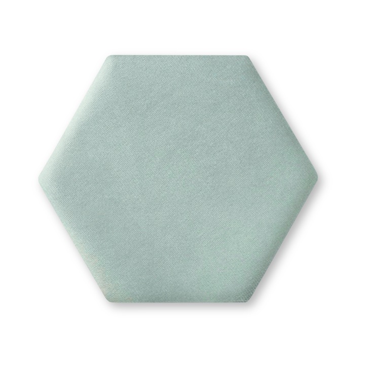 Panou Tapitat Pentru Perete Hexagon, Taphiceros, Catifea, pentru Living, Birou, Camera copiilor, Culoare SWING 15 – Menta, Dimensiune 30x26 cm