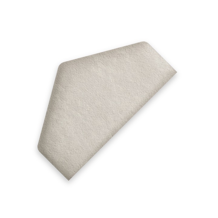 Panou Tapitat Pentru Perete Semi-Hexagon, Taphiceros, Catifea, pentru Living, Birou, Camera copiilor, Culoare ALOVA 84 - Alb, Dimensiune 26x15 cm