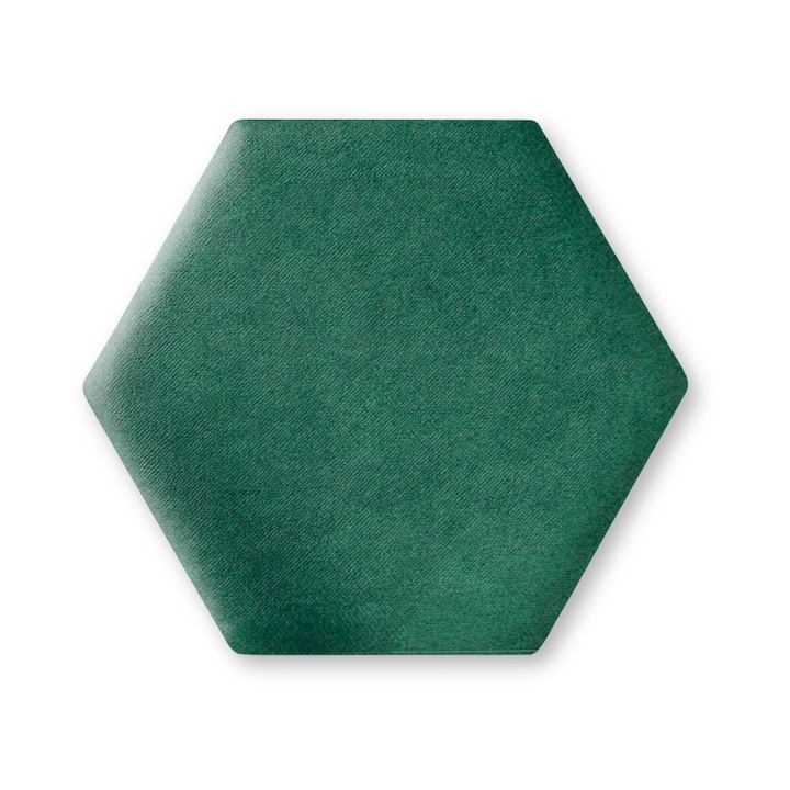 Panou Tapitat Pentru Perete Hexagon, Taphiceros, Catifea, pentru Living, Birou, Camera copiilor, Culoare SWING 8 – Verde, Dimensiune 30x26 cm