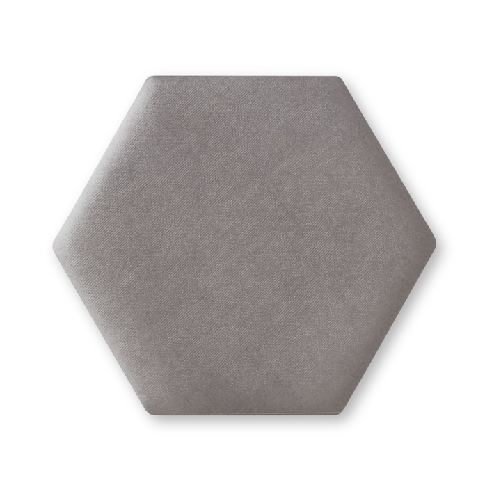 Panou Tapitat Pentru Perete Hexagon, Taphiceros, Catifea, pentru Living, Birou, Camera copiilor, Culoare VELUTTO 15 – Argintiu, Dimensiune 30x26 cm