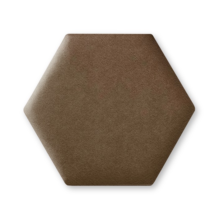 Panou Tapitat Pentru Perete Hexagon, Taphiceros, Catifea, pentru Living, Birou, Camera copiilor, Culoare VELUTTO 31 – Maro, Dimensiune 30x26 cm