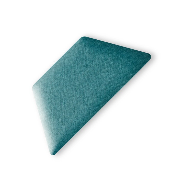 Panou Tapitat Pentru Perete Semi-Hexagon, Taphiceros, Catifea, pentru Living, Birou, Camera copiilor, Culoare SWING 9 – Laguna, Dimensiune 30x15 cm