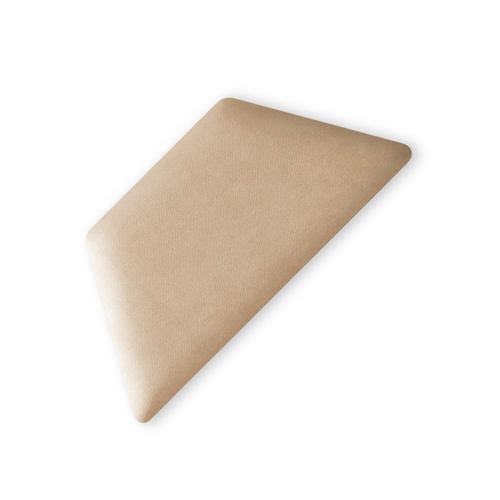 Panou Tapitat Pentru Perete Semi-Hexagon, Taphiceros, Catifea, pentru Living, Birou, Camera copiilor, Culoare ALOVA 53 – Crem, Dimensiune 30x15 cm
