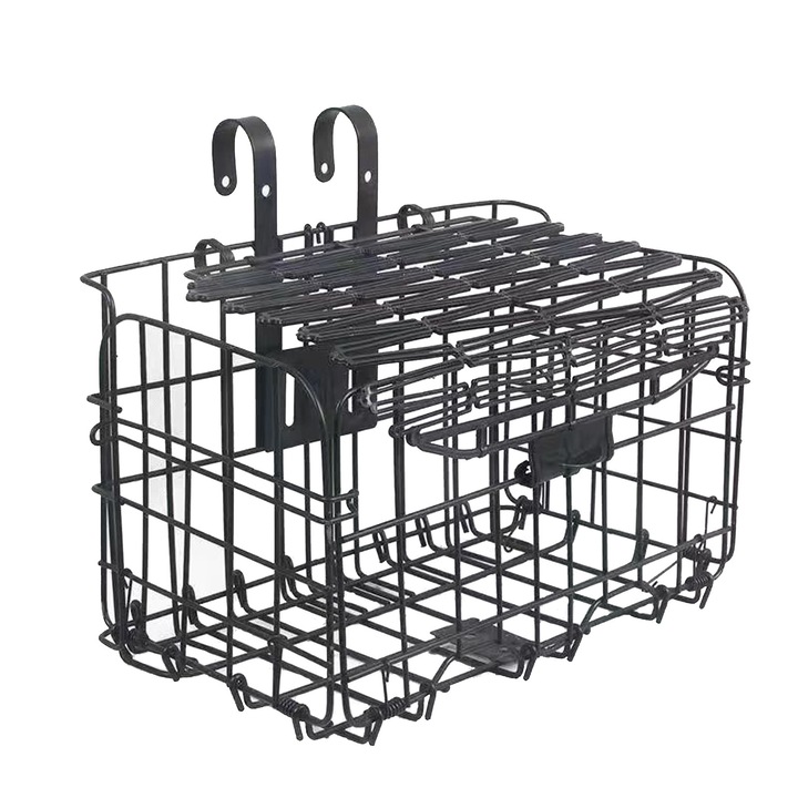 Cos metalic pentru bicicleta, Axroad Mall, Capacitate mare, Montaj usor pe suport, Set cu plasa de siguranta, Pliabil, 34*20*23cm, Negru